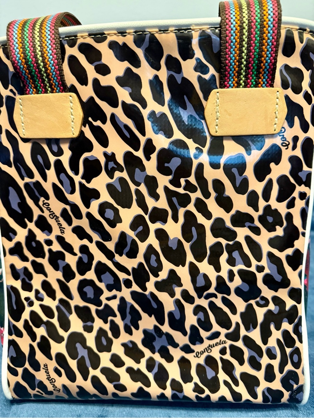 Consuela Leopard Print Tote with Multicolor Straps